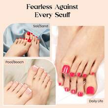 Beetles 16 Sizes 192 Pcs Square Toe Nail Tips - Full Cover Fake Acrylic Toenails, Pre-Etched Double Matte Press On, Soft Gel Toe Nail Extensions For Women - S Square Toenails-Cherry Rouge - 查看 2