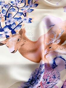 1件女款優雅動物與花卉印花仿絲綢圍巾，春/秋季百搭披肩，日常配件 & 旅行、海灘、假期、配件 - 彩色 - 查看 4