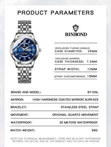 BINBOND B7169 Top Luxury Fashion Business Women's Quartz Watch, 30M Water Resistant, Day Date Calendar, Sports Ladies Wristwatch - Navy Blue - View 10