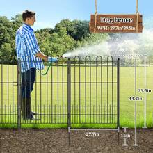 Tall Garden Fence Animal Barrier With Gate, 39.5in (H) X 11.5ft (L) 5 Panels Decorative Dog Fence Outdoor For Yard, Heavy Duty Metal Fence Border, Flower Bed, Easy Setup, Black - Black - 查看 2