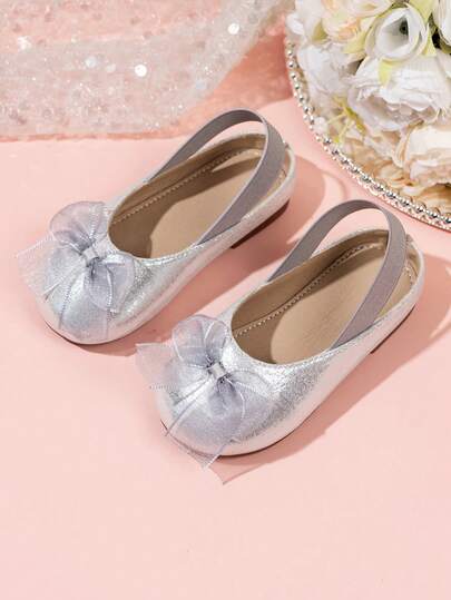 女童银色、金色、粉色蝴蝶结公主凉鞋，儿童软底防滑包头凉鞋，小女孩正式礼服鞋