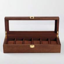 高级哑光木纹 6/10/12 格手表盒，胡桃木纹手表收纳盒 - 棕色 - 查看 2