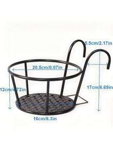 Estantería colgante de macetas de flores de hierro forjado con ganchos, soporte colgante de cestas de plantas de metal, estantería colgante de flores, adecuada para vallas, patios, balcones y plantas de exterior; estantería de barandilla de hierro redonda para macetas de suculentas y plantas verdes de balcón - A - Ver 3