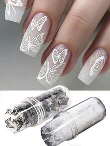 1/2 Box Butterfly Nail Foil Transfer Stickers, Black & White Nail Art Foil Decals, DIY Galaxy Nail Decorations For Salon & Home Use, Suitable For Summer & Spring - Black and White - View 4