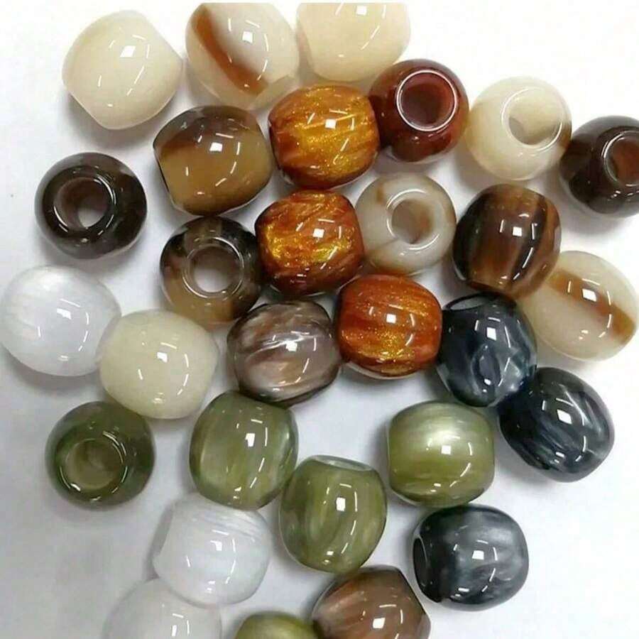 20颗 CHUPU 12mm 大孔树脂桶珠,适用于 DIY 首饰制作 - 多种颜色(白色、米色、棕色、绿色),带有大理石纹理和斑点图案 - 非常适合制作手链、项链和工艺品,抛光质感珠子,CHUPU - 彩色 - 查看 1