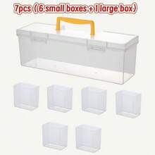7pcs (6 Small Boxes + 1 Large Box) Tool Parts Storage Box, Multi-Compartment Portable Transparent Tool Storage Box, Home Screws, Wrenches, Hardware Parts Organizer Box, Toy Storage Box, Portable Divided Organizer Box - Hardware Storage Box - View 7
