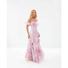 Elegant And Stylish, This Beach Vacation-Style Halter Dress Features A French Ruffled Skirt, Creating A Romantic And Ethereal Vibe With Its Flowing, Fairy-Like Silhouette - Hồng - Xem 5