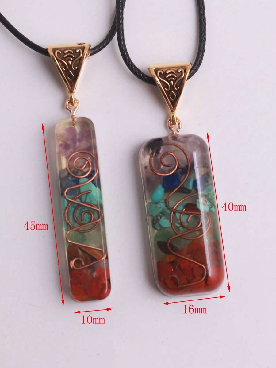 1pc 7 Chakra Healing Resin Crystal Natural Stone Adjustable Pendant Necklace, Spiritual Yoga Gift For Women & Girls - Necklace - View 1