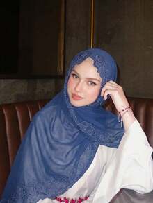 1件装女士纯色刺绣蕾丝棉布头巾，花卉刺绣雪纺围巾披肩，柔软轻盈透气长款头巾，休闲百搭，适合日常、节日、聚会、外出等场合。 - 多色 - 查看 15