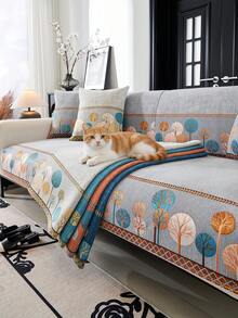 1PC Chenille Jacquard Sofa Cover With Full Moon Tree Pattern, Non-Slip Pet-Resistant Cushion Pad, All-Season, Machine Washable, Elegant Decor For Room, Premium Sofa Protector - Multicolor - View 2