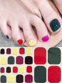 Pegatinas para arte de uñas de los pies, diseños de corazones y patrones geométricos de dibujos animados, purpurina multicolor, diseño mixto versátil, fácil aplicación con raspador - Multicolor - Ver 43