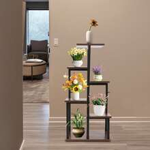 SENDERPICK Freestanding Plant Stand 6-Tier Plant Stand Plant Display Stand - Black and Brown - View 3