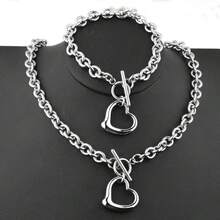 Bộ trang sức 2 món bằng thép không gỉ, dây chuyền và vòng tay hình trái tim, unisex, quà tặng ngày lễ. - Nhiều màu - Xem 5