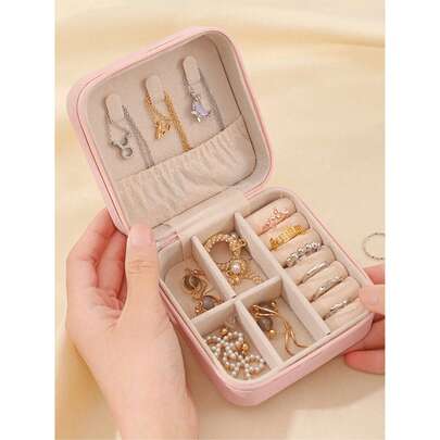 1 hộp đựng trang sức xách tay, hộp đựng trang sức nhỏ dành cho nữ, hộp đựng trang sức tối giản dùng trong nhà, hộp đựng đồ du lịch, hộp đựng trang sức mini có khóa kéo thanh lịch cho bông tai, nhẫn, dây chuyền, vòng tay. Túi đựng mỹ phẩm xách tay, túi trang điểm dễ thương, đồ dùng cần thiết cho mùa tựu trường, quà tặng ngày lễ đáng nhớ, quà tặng lễ Phục sinh, quà tặng cô dâu, đồ dùng cần thiết cho chuyến du lịch mùa hè, phụ kiện du lịch, vật dụng không thể thiếu khi đi du lịch, hộp trưng bày mini hai lớp xách tay, đồ dùng cần thiết cho du lịch tàu biển, đồ dùng học tập.