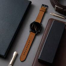 1条复古软皮表带，运动风格，防汗，适用于20mm/22mm智能手表，例如Galaxy Watch 7/6/5/4/3 Pro，以及40mm/42mm/44mm/46mm Active2。华为Watch GT、GT2 Pro、GT3、GT4替换PU皮表带。 - 棕色 - 查看 2