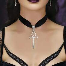 Gothic Punk Sword Cross Vampire Choker Pendant Necklace Black Velvet Satan Pagan Witchcraft - AQ-4075 - View 4