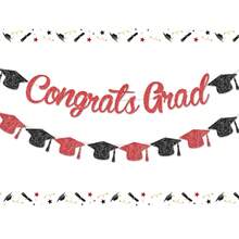 1 set Pancarta de felicitaciones Decoraciones de graduación con acentos de birrete, Banderín de graduación, Decoración de gorra de graduado para celebración de graduación, Ceremonia, Fondo, Decoración de pared, Accesorios para fotomatón, Múltiples colores disponibles - Izamiento de la bandera de la temporada de graduación - Ver 7