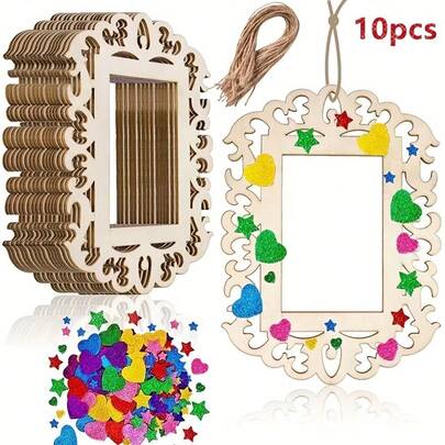 10 Khung ảnh gỗ 4.3 x 5.9 inch kèm dây ruy băng trang trí sinh nhật, đám cưới, tiệc tùng, tranh vẽ DIY, đồ trang trí treo cây thông Noel, phù hợp cho nhiều dịp lễ như Giáng sinh, Halloween, Năm mới, Lễ Tạ ơn, đám cưới đồng quê.