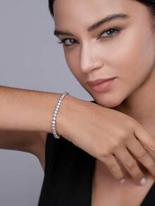 1pc Moissanite Tennis Bracelet 925 Sterling Silver Women's Tennis Bracelet, Hip-Hop Personalized Tennis Bracelet, Luxury Fashion Gift For Valentine's Day, Mother's Day, Wedding, Anniversary, Birthday, Daily Wear - Silver - View 8