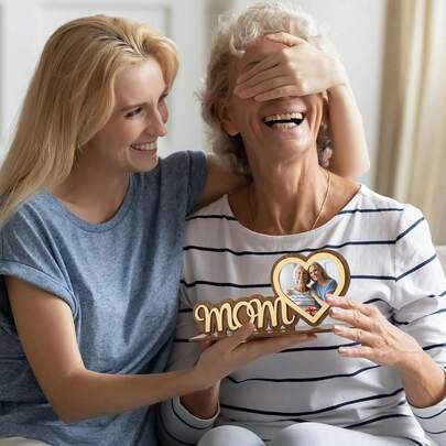 1 khung ảnh chữ "MOM" sáng tạo, khung ảnh Ngày của Mẹ, quà tặng ngày lễ, trang trí bàn làm việc tại nhà và văn phòng.