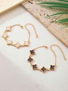 INS极简几何四叶草手链套装 - 两款优雅水滴形设计 - 适合日常佩戴和派对装扮 - 彩色 - 查看 3