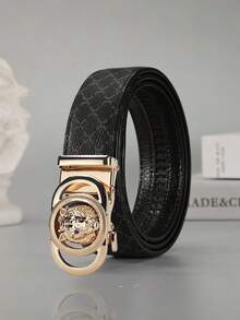 男士新款自动扣字母休闲韩版腰带，时尚商务青年社交媒体达人 - 彩色 - 查看 1