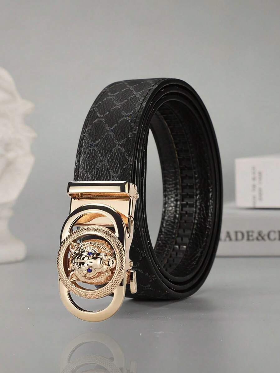 男士新款自动扣字母休闲韩版腰带，时尚商务青年社交媒体达人 - 彩色 - 查看 1