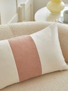 1pc Pink Chenille Striped Patchwork Throw Pillow Cover, Suitable For Indoor Decor, All Season Pillow Sham, Pillow Insert Not Included - Pink - View 5