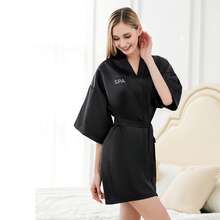 [Jubah Salon SPA] Jubah Klien Salon Spa Profesional | Jubah Hitam dengan Motif SPA dan Tali Pengikat yang Dapat Diatur, Terbuat dari Kain Tahan Lama, Cocok untuk Spa, Kecantikan, Potong Rambut dan Penataan Rambut, Memberikan Layanan yang Nyaman untuk Klien Salon - Hitam - View 10