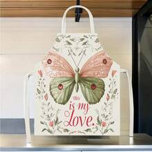 1pc Butterfly & Floral Pattern Kitchen Apron, Suitable For Kitchen, Living Room, Dining Room, Hotel, Outdoor BBQ Etc., Made Of 100% Polyester, Machine Washable - Multicolor - View 6