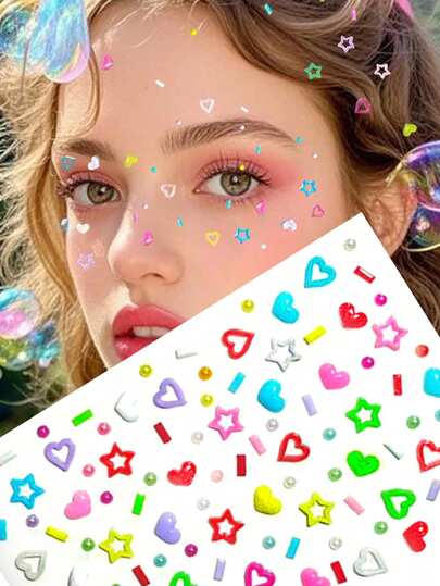 1 phân tử Dopamine, 5g rỗng, hình trái tim nhiều màu sắc, thích hợp làm sticker, dùng trong lễ hội, biểu diễn, hòa nhạc, trang trí móng tay.