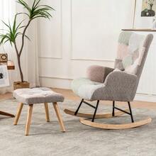 Comfortable And Colorful Rocking Chair, 93 Cm High, Seat Width 43 Cm – Includes 1 Footrest (49*38*37 Cm) And 1 Lumbar Cushion, Sturdy Rubberwood Frame, Multicolored Design, Armchair. - Multicolor - View 5