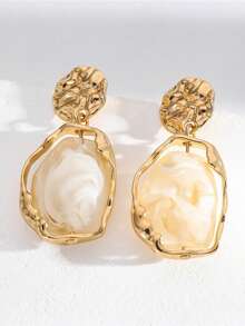 1 Pair Retro Resin Geometric Earrings, Suitable For Women Daily Wear And Christmas - Yellow Gold - View 2