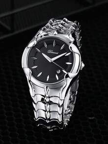 1pc Men's Y2K Style High-Quality Date Display Luminous Waterproof Wristwatch - Silver - View 19