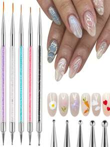 Bộ 5 cọ vẽ móng hai đầu, dụng cụ chấm chi tiết móng, đồ dùng làm móng, dụng cụ làm móng cho mùa tựu trường, thích hợp cho việc dán móng giả. - Nhiều màu - Xem 4