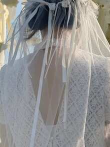 1件装新娘蝴蝶结发饰，适用于婚纱照、结婚登记和头纱：可爱、复古、艺术摄影风格，夏季、海滩 - 白色 - 查看 4