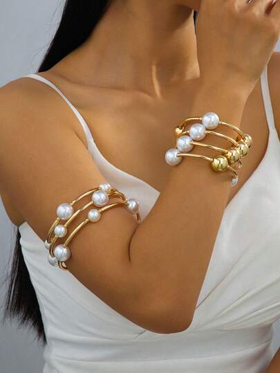 1 pieza Pulsera/brazalete de perlas multicapa para mujeres, accesorio multifuncional para damas, joyería de playa para el verano, regalo para adultos, adecuado para el transporte diario de mujeres, reuniones con amigos, sesiones de fotos de moda, decoración de banquetes, decoración de vacaciones, regalo de joyería encantadora