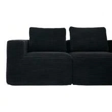 Canapé deux places confortable de 265 cm de large avec trois coussins (coussins en plumes + deux porte-gobelets en plastique), idéal pour les petits salons, appartements et bureaux. - Noir - Voir 5