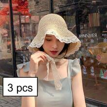1 Chiếc Mũ Rơm Dây Ren cho Nữ, Mũ Rộng Vành Chống Nắng Kiểu Hàn Quốc Dễ Thương Mùa Hè Đi Biển, Mũ Mềm Mại Cho Nữ Tính, Mũ Chống Nắng Thẩm Mỹ, Mũ Chụp Ảnh Kỳ Nghỉ, Mũ Giúp Khuôn Mặt Thon Gọn Mùa Hè Phải Có - mũ chống nắng - Xem 7