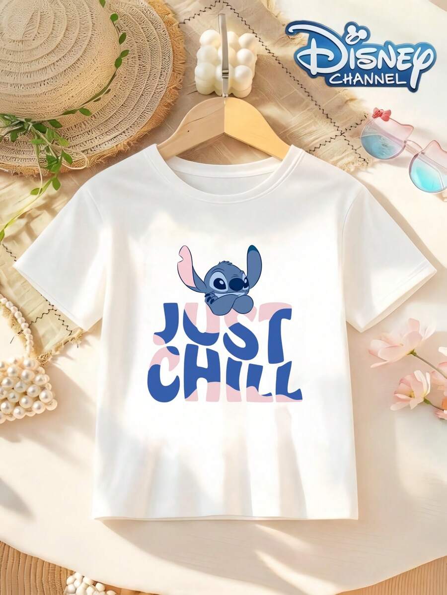 Disney Authentic Stitch Young Boy Unisex T-Shirt, Luxury Fashion, Suitable For Daily Wear, Sports And Festivals - White - View 1