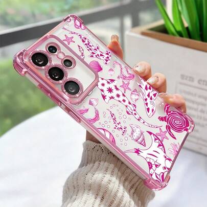 1pc New Minimalist Electroplated Sea Turtle Airbag Anti-Drop/Thickened Transparent TPU Protective Case Suitable Compatible With Apple 17 Pro Max/16 Pro Max/16 Pro/16/13 Pro Max/12 Pro Max 11, 15 Pro Max, 14 Pro Max/Galaxy, SAM/Honor/Note 13 Pro/S23 Ultra/S24 Ultra/S25/A56 Protective Cover
