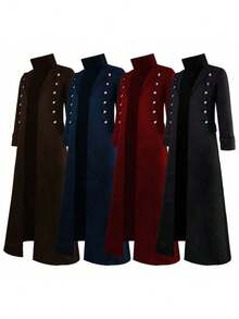 Abrigo gótico medieval renacentista vintage de doble botonadura, talla grande, disfraz de cosplay para teatro. - Abrigo cruzado azul de estilo retro - Ver 2