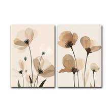Neutral Floral Dining Room Wall Art Set Of 2, Modern Abstract Flower Poster Print, Minimal Beige Botanical Home Decor, No Frame - Flower - View 9
