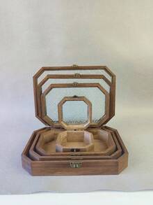 1pc Vintage Wooden Display Cabinet, Suitable For Cosmetics & Jewelry, Nordic Style Desktop Storage Box, Can Store Small Items, Handmade Retro Wooden Box, Used For Storing Cosmetics And Miscellaneous Items, Retro Wooden Storage Box, Jewelry Organizer Box, Desktop Cosmetic Box, Gift For Women - Multicolor - View 9