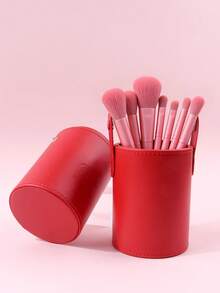 1 hộp đựng cọ trang điểm màu đỏ bằng da PU, chống bụi và chống nước, chắc chắn và bền, dung tích lớn, hộp đựng cọ trang điểm, dùng trong gia đình, ngoài trời, unisex. - Đỏ - Xem 7
