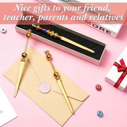 3/6/9pcs Beaded Letter Opener, Multi-Pack Envelope Cutter, New DIY Beaded Multi-Function Metal Letter Opener, Outdoor Portable Stainless Steel Paper Mail Opener, Round Handle Letter Opener, Suitable For DIY Crafts, Home, School, Office, Party, Gifts (Rose Gold/Gold/Silver)