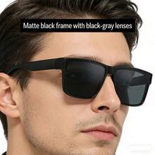1pc Matte Black Square Unisex Glasses, Large Frame Design With Protective Function, Retro Thick Frame Fashion Glasses, Suitable For Street Style, Hip-Hop, Beach Vacation, Driving And Casual Daily Wear - Multicolor - View 2