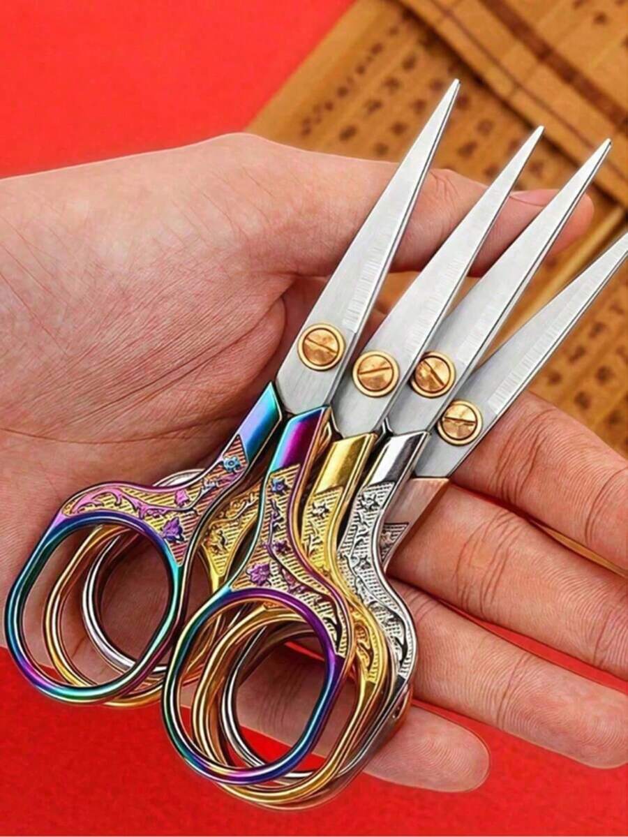 1 Set Multipurpose Scissors, Retro Stainless Steel Sewing Scissors - Precise Cutting Of Fabric And Threads, Suitable For Embroidery, Sewing Supplies And Tailoring Accessories. Sewing Supplies, Retro Embroidery Scissors, Sewing Scissors, Stainless Steel Detail Scissors, Suitable For Embroidery, Sewing, DIY Crafts And Office Use. - One Size - View 1
