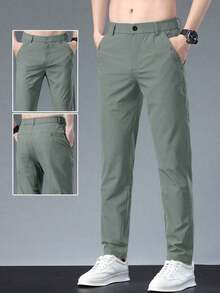 Men's Solid Color Casual Tapered Pants With Pockets - Màu xanh Ô liu - Xem 8