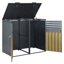 Storage Box With Hinged Lid, Ventilation Opening With Mesh, With Lock And Two Doors. - Grey - View 8